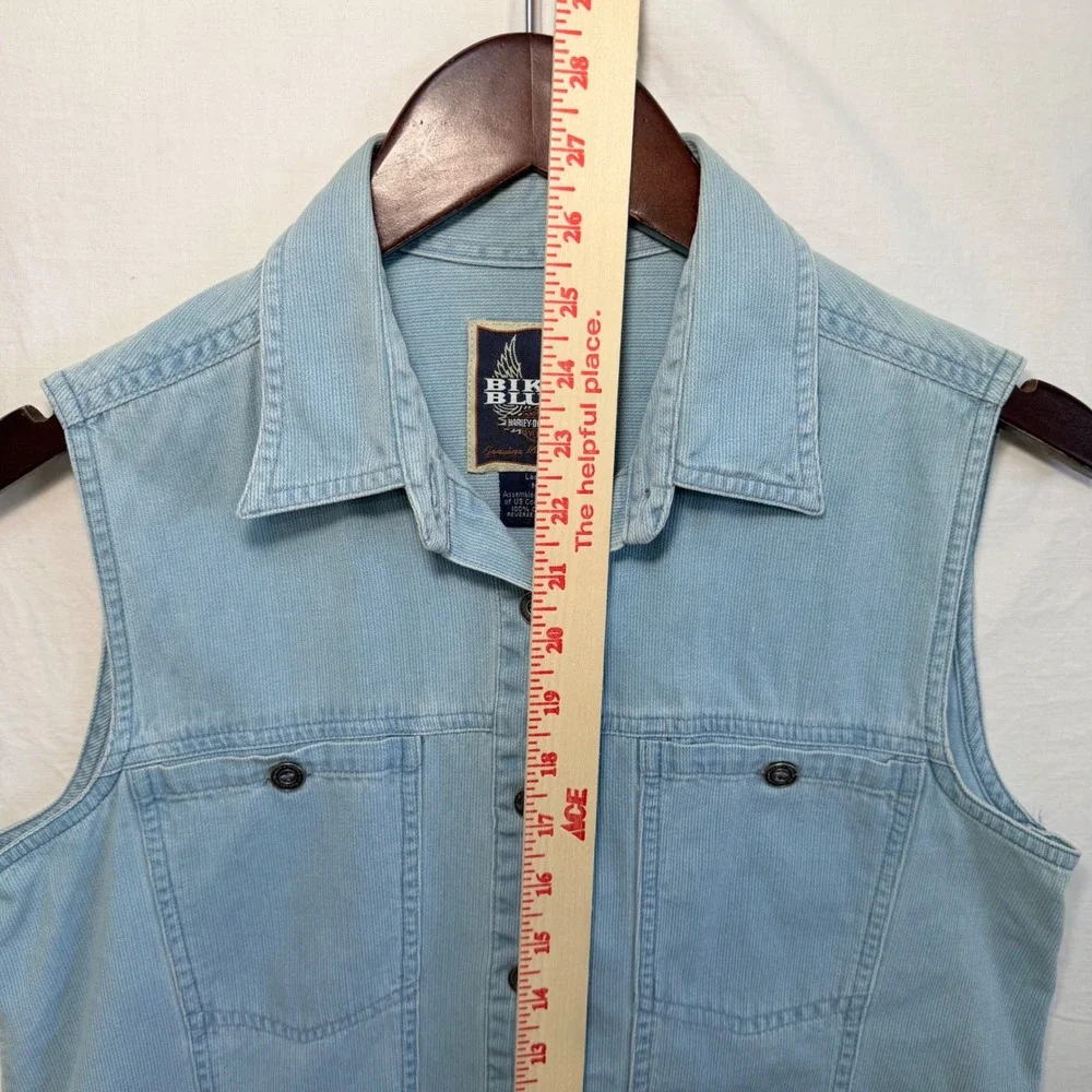 Y2K Harley Davidson Denim Vest Biker Blues Womens M Sleeveless Button Shirt